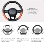 Car Steering Wheel Cover, Leather, Universal 15 Inch Fit, Anti-Slip & Odor-Free,Brown
