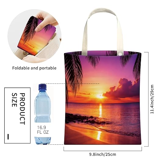 Cute Car Trash Can, Hanging Canvas Car Back Seat Organizer and Storage Bag, Funny Car Trash Bag for Travelling, Outdoor Beautiful Sunset Beach