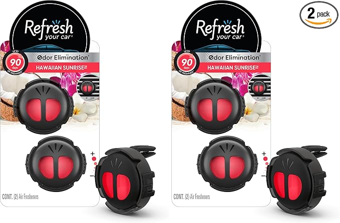Air Freshener, Odor Eliminator, Set of 2 Mini Car Oil Diffusers, Hawaiin Sunrise Scent, (Pack of 2)