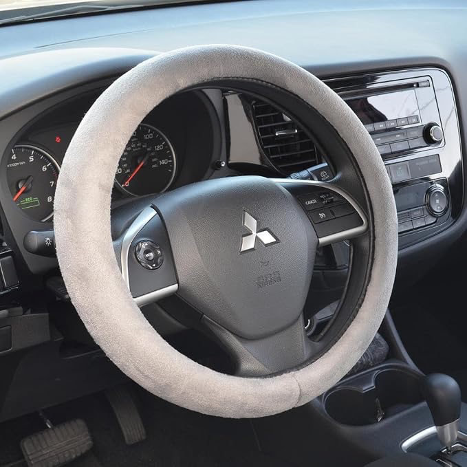 Ergonomic Leather Grip Steering Wheel Cover - Soft Plush Memory Foam Grip for Standard Size Wheels 14.5-15 inch Gray