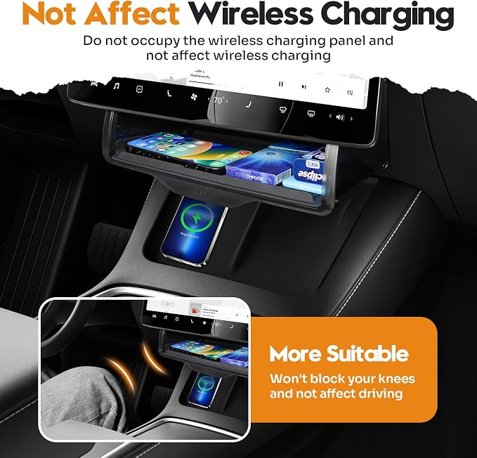 Hidden Under Screen Storage Box for 2016-2026 Tesla Model Y/Model 3 Accessories,One‐Click Open & Silent Damping Slides Center Console Organizer (Fit New Model Y Juniper/Model 3 Highland)