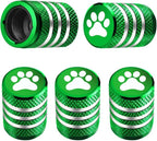 Tire Valve Stem Caps Cover - (5 Pack) Tire Air Caps Metal with Plastic Liner Corrosion Resistant Leak-Proof Dog Paw Print for Car Truck Motorcycle Bike Green