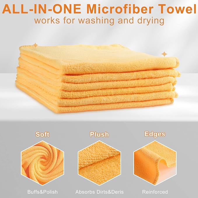 Microfiber Cleaning Cloths for Cars 16 x 16 Inch Ultra Absorbent Car Towels Drying Reusable Cleaning Supplies House Kitchen Window Microfiber Towel(Yellow,60 Pcs)