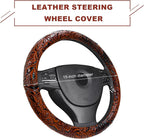 Sun Walker Leather Car Steering Wheel Cover, 15" Anti-Slip Crocodile Pattern Wheel Protector with Rose Grain, Comfortable Grip Steering Wheel Protector Universal for Cars SUVs Trucks (Brown)