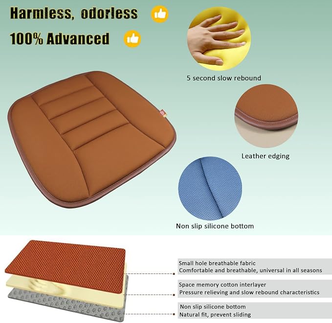 Car Seat Cushion Pad for Driving, Chair Cushion for Office/Truck with Memory Foam, Seat Cushion Comfortable and Durable, Coffee
