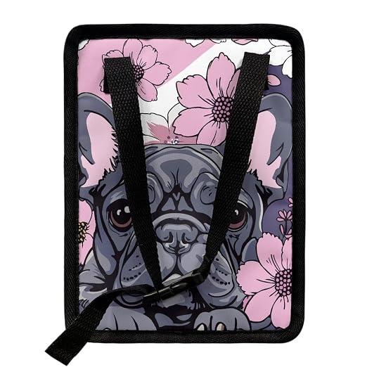 French Bulldog Cherry Blossom Print Car Trash Can with Lid, Leak Proof Auto Trash Bag Hanging Vehicle Garbage Can Multipurpose Storage Container for Back Seat Road Trip