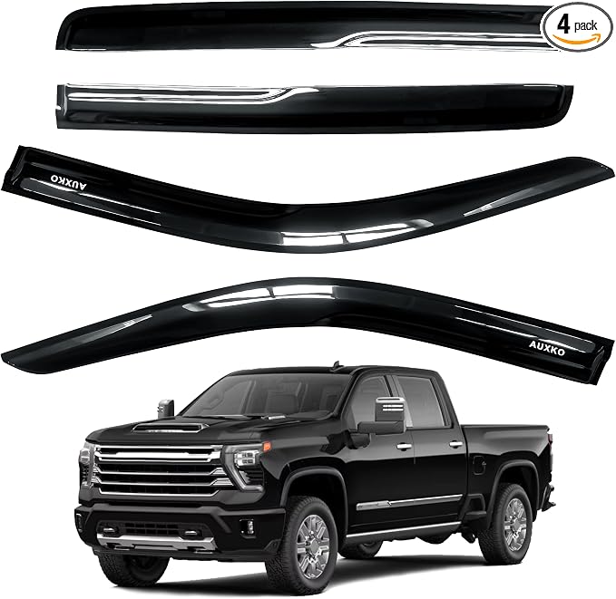 Rain Guards for Silverado & Sierra 2500HD 3500HD Crew Cab 2020-2026 | Shatterproof, Easy Install, Extra Durable, Fits Great, High Quality, Black Auto Accessories, Side Window Deflector & Visors