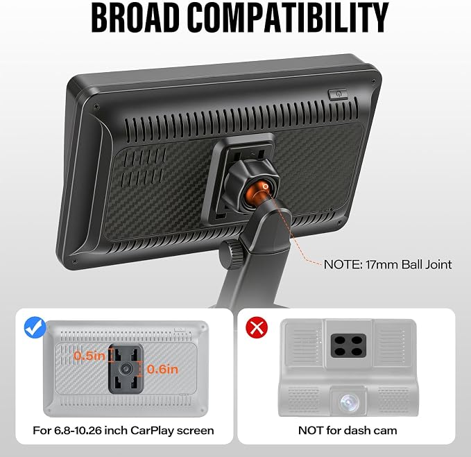 Car CD Slot Mount for Apple CarPlay Screen & GPS, Universal 17mm Ball Joint CD Player Mount, Adjustable Extended Arm, Tool-Free Installation, Stable CD Holder for CarPlay Displays & Navigation