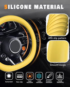 Car Steering Wheel Cover, Thin Anti-Skid Silicone Steering Wheel Cover for Men & Women, Universal Automotive Interior Accessories for Most Cars (Bright Yellow)