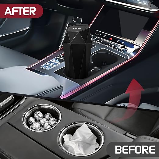 Car Trash Can with Lid, Mini Car Trash Cup with 15 Additional Trash Bags, Car Accessories for Interior, Leakproof Vehicle Garbage Bin for Car, Home, Office - 1 Pack, Black