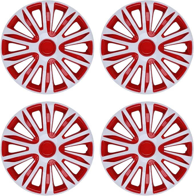 4-Pack 15 Inches Wheel Rim Cover Hubcaps,Redesign Fashion Style Replacement Hubcaps,Car Truck SUV Hub Accessories, White&Red