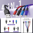 Dual IP 4 in 1 Multi Charging Cable [1Pack 5FT], Nylon Phone Charger USB Cable, Travel Charging Cords with IP/IP/Type C/Micro Port, Compatible with Most Cell Phones/Tablets and More