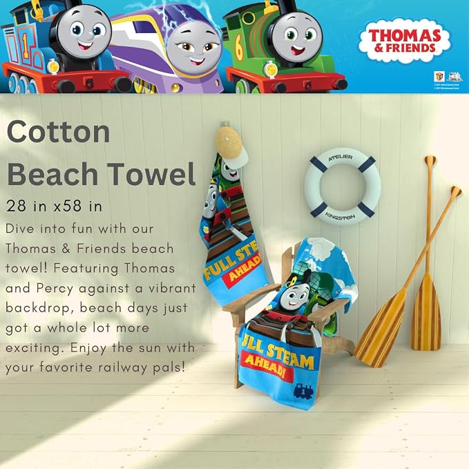 Thomas & Friends Kids Super Soft Cotton Bath/Pool/Beach Towel, 58 in x 28 in, By