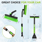 Snow Brush with Ice Scraper 33 inch, 2 in 1 Extendable Snow Removal for Cars with Foam Grip and 360° Pivoting Brush Head, Heavy Duty Snow Cleaner for Auto Truck SUV