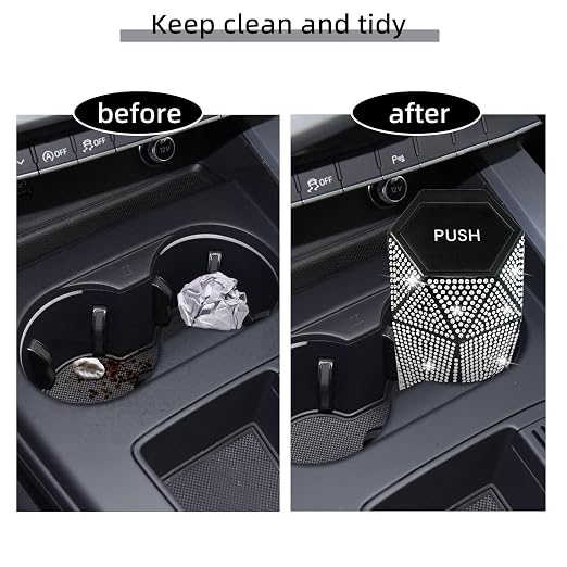Bling Car Trash Can with Lid, Bling Car Accessories Trash Bin, Leakproof Auto Garbage Can with 30 Trash Bags, Multipurpose Organizers and Storage for Home, Office (Silver Diamond)