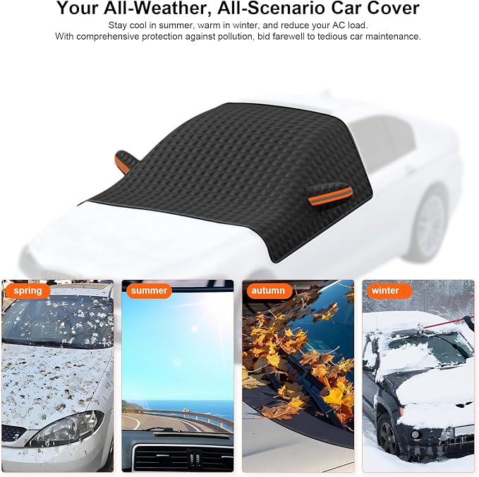 All-Season Magnetic Windshield Cover for Ice and Snow,Foldable Winter Snow Cover for Side Mirror Protection,Waterproof Frost Guard for Car, SUV & Truck,Easy Install & Storage Bag