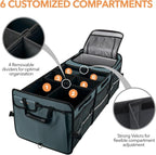 Large Trunk Organizer With Built-in Leakproof Cooler Bag, 2 Tie-Down Straps, 4 Removable Dividers, Foldable Cover, Built with 2mm PE Board, Gray