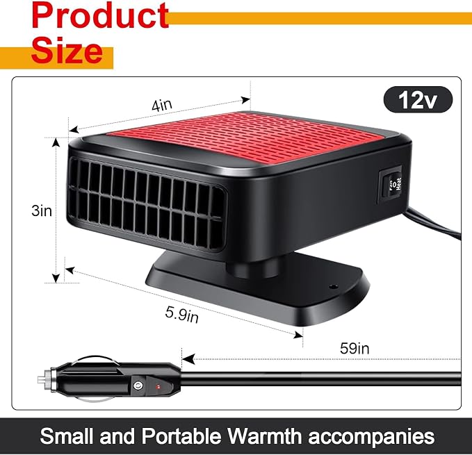 12V 200W Car Heater - 360° Rotatable 2-in-1 Heating & Cooling Fan, Windshield Demister Defroster, Plug-in Cigarette Lighter, Universal Fit for All Vehicles