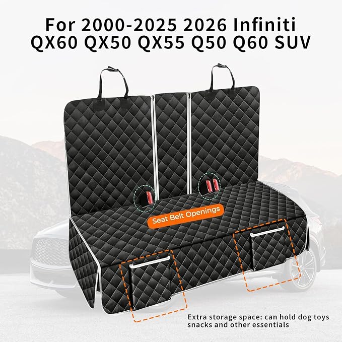 2026 New Dog Car Seat Cover for 2000-2025 2026 Infiniti QX60 QX50 QX55 Q50 Q60 SUV Accessories, Waterproof Pet Back Seat Guard, Non-Slip Pet Bench Rear Seat Protection Cover