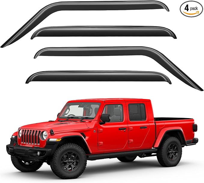 Window Visors Rain Guards for 2020-2026 Jeep Gladiator, Out-Channel Window Vent Wind Deflectors Visors Shades for 20-26 Gladiator