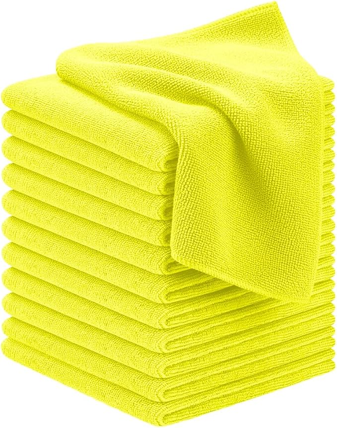Microfiber Cleaning Cloths (Value Pack of 12) - Size 12 x 12 Inches, Highly Absorbent Cleaning Rags, Lint Free, Reusable and Washable, Microfiber Towels for Cars