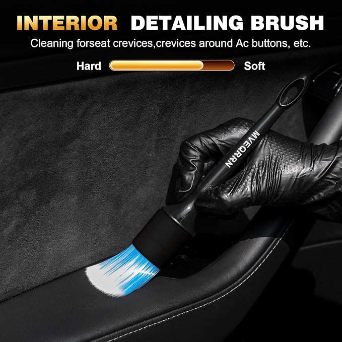 MVEQRRN 7PCS Car Detailing Brush Set,Boars Hair Detail Brush Kit(Black) | Ultra Soft No Scratch, Car Dust Brush, Interior Detailing Brushes Kit, Detail Brushes Car Detailing for Interior Exterior