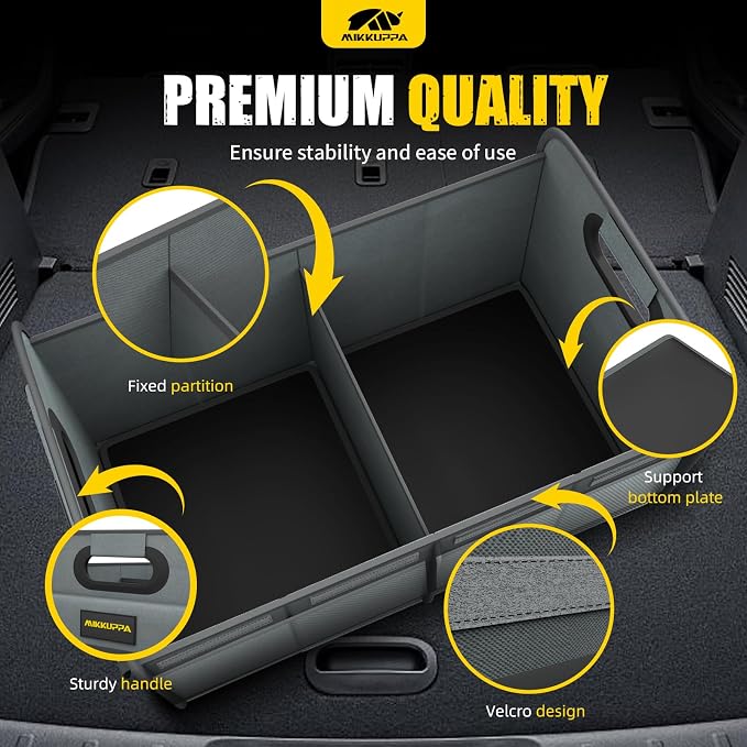 Car Trunk Organizer - 75L Collapsible Trunk Organizer with Reinforced Handles for Groceries, Trunk Storage Organizers for SUV Auto Truck Van with Non Slip Bottom (Gray)