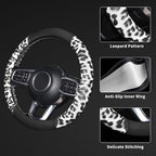 White Leopard Steering Wheel Cover, Universal 14.5-15 inch Breathable Microfiber Leather Anti-Slip Car Steering Wheel Protector for Women Men,Fit for Most Car, Trucks, SUV