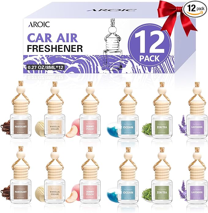 12 Pack Car Air Freshener, Car Smell Air Freshener Diffuser Essential Oil Scent for Women & Men, Car Accessories Interior, Mothers Day Gifts Hanging Auto Light Fragrance with Many Flavors