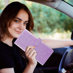 Car Registration and Insurance Holder, Vehicle Car Glove Box Organizer, Cool Car Accessories for ID, Driver License Cards & Essential Document, Men&Women, Purple Glitter