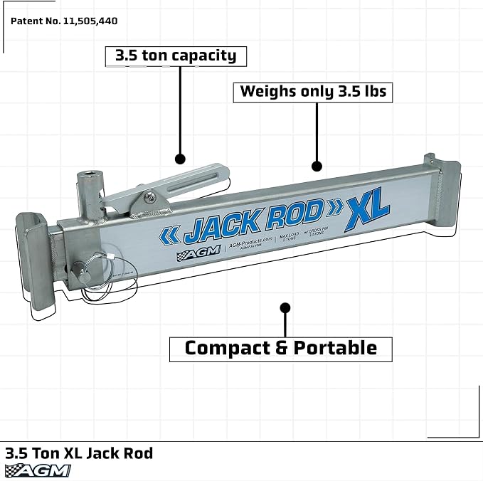AGM Jack Rod, 3.5 Ton XL Locking Support Bar for Floor Jacks, Jack NOT Included, 24” Travel, 4.2 lb, Compact Jack Stand Alternative for Pickup Trucks & SUVs. Safer, Smarter Vehicle Support