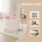 Floral Fabric Storage Basket Car Interior Storage Basket Underwear Sundries Laundry Baskets Supplies Home Organizer Bag (pink+white bow)