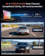 Front Rear - 4K STARVIS Sensor Dashcam,Free 64GB Card, Built-in 5G WiFi/GPS, Dual Dash Camera for Cars with 3" IPS Screen,HDR/WDR Night Vision, App Control, 24H Parking Mode