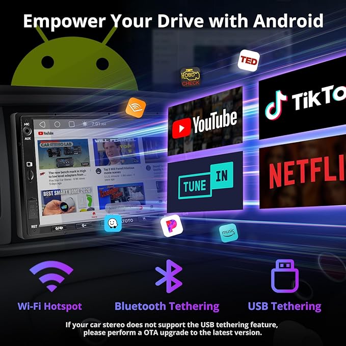 A5L 7inch Android Double DIN Car Stereo, Wireless CarPlay&Android Auto, Wi-Fi/USB/BT Tethering, QLED Touch Screen Car CarPlay, DSP, MirrorLink, FM&SS Radio, HD LRV, HDMI Out, AI&GPS Tracking