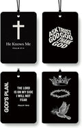 Black Christian Car Air Freshener 4 Pcs Coconut Scented, God Cross Crown Religious Faith Car Accessories Mirror Decor for Women, Christian Hanging Air Freshener for Cars Closet Drawer Books