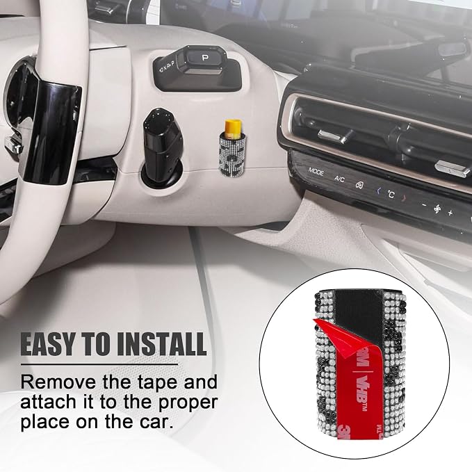 Upright Car Chapstick Holder, Bling Insulating Lip Balm Holder,Rhinestone Car Accessories for Women Interior,Suitable for Most Vehicles. (Cow)