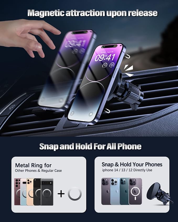 Magnetic Car Mount Charger 15W Magnetic Wireless Car Charger for iPhone 17 Accessories Magnetic Phone Holder for Car 3 in 1 Magnetic Car Mount for iPhone17Pro/16/15/14/13/12 Series Gifts for Men Women