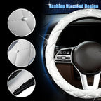 Steering Wheel Cover, Auto Cute PU Diamond Bling Breathable Soft Comfort Leather Car Interior Accessories Sparkly Fit Most O-Shaped Steering Wheels for Women Men (White)