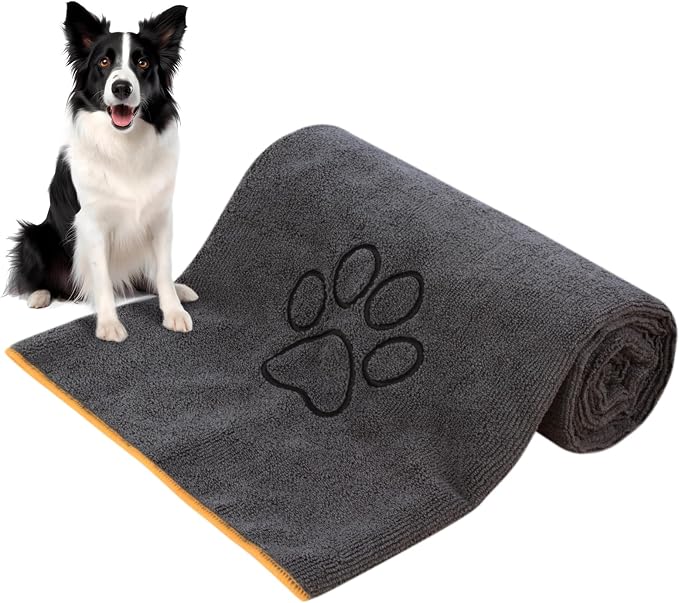 Super Absorbent Microfiber Bath Towel for Dogs and Cats - 30 x 50 Inch, Dark-Gray, Suitable for Small, Medium, Large Pets