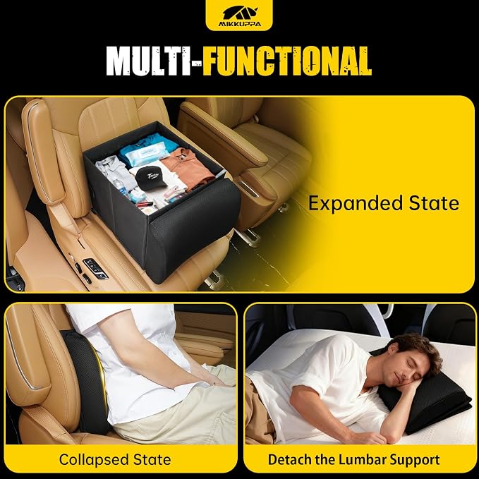 Car Seat Organizer & Lumbar Support - 33L Collapsible Front & Back Seat Organizer with Removable Back Support Pillow, Car Storage for SUV Auto Truck Van