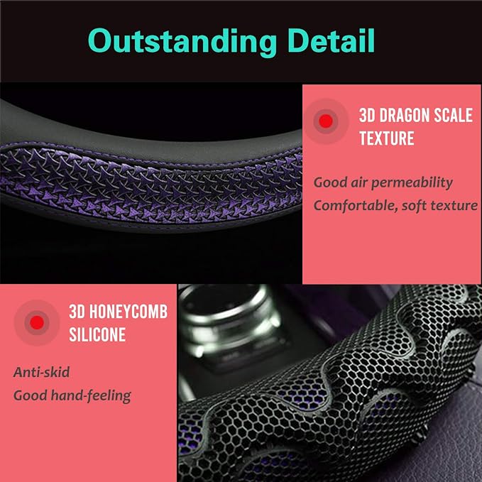 Small Size Steering Wheel Cover Great Grip with 3D Honeycomb Anti-Slip Design, 14 Inch (Purple)