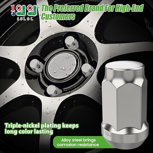 Golf Cart Wheel Lug Nuts for EZGO & Club Car, 1/2"-20 Size Chrome 16 PCS