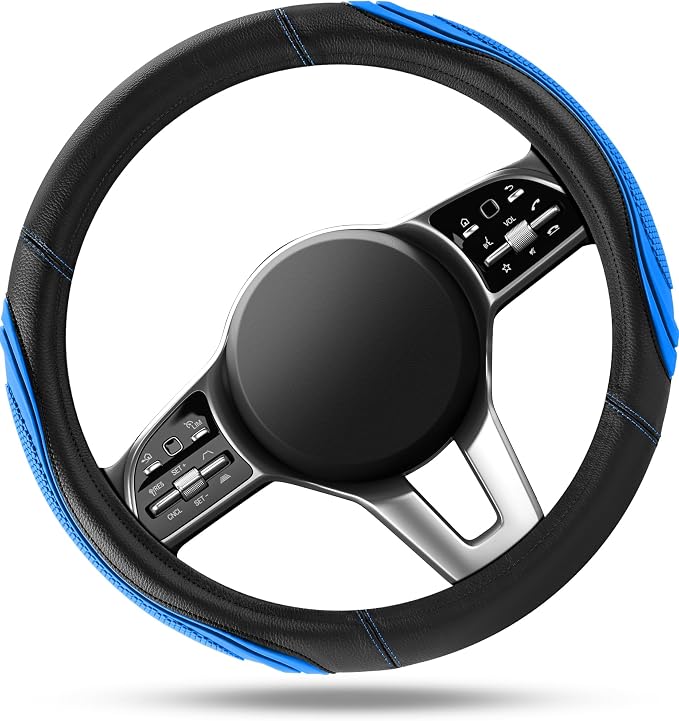 Car Steering Wheel Cover - Microfiber Leather Steering Wheel Wrap Sports 14.5-15 Inch Steering Wheel Cover Non-Slip for Men Women Blue Color