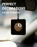 Leopard Print 8 Ball Orange Car Air Freshener 4 Pcs, Inspirational Cheetah Cherry Lips Square Hanging Air Freshener for Closet Drawer Books, Girly Y2k Car Accessories Mirror Decor for Women