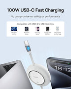 USB C to USB C Cable, 100W 6.6ft Retractable USB C Fast Charging Cable, 7-Stage Length Preset Retractable Charger Cord for iPhone 16 15 Pro Plus Pro Max, MacBook, iPad Pro, Samsung S24/S23+