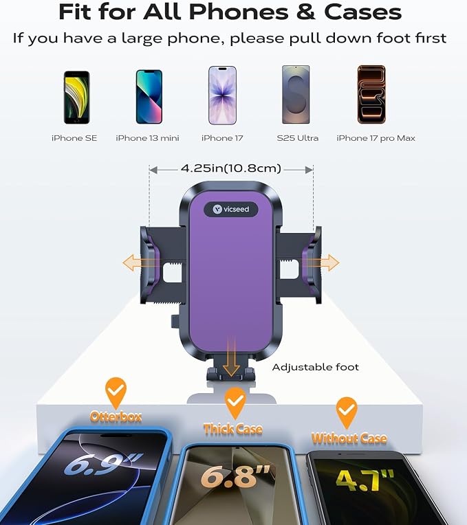 2026 Upgrade Phone Holders for Your Car with Double Lock Vent Clip Cell Phone Car Mount Universal Car Phone Holder, 360° Rotation Easy Clamp Car Mount for iPhone 17 Pro Max 16 15 14 13 12