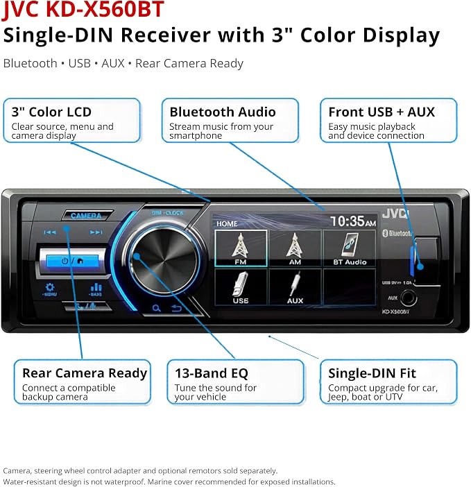 KD-X560BT - Digital Media Car & Marine Bluetooth Receiver iPhone/Android/USB/AUX Car Stereo with Rear Camera Input