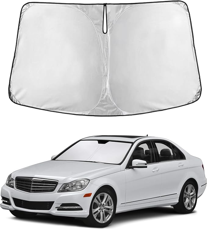 Windshield Sunshade Compatible for Mercedes Benz C Class 2008-2012 2013 2014, Sun Visor for Front Windshield & Window Sun Shade Cover, UV Heat Blocker & Protector, Car Accessories