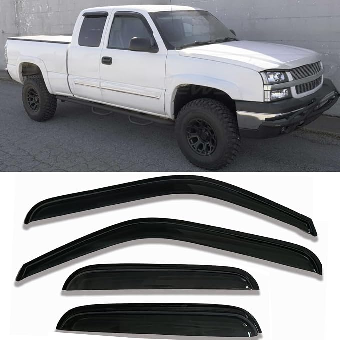 Tape On Window Visors Rain Guards for 1999-2006 Chevy Silverado & GMC Sierra 1500/2500/3500/2500HD Extended Cab,Window Vent Wind Deflectors Visors Shades for 2007 Silverado/Sierra Classic Model,4PCS