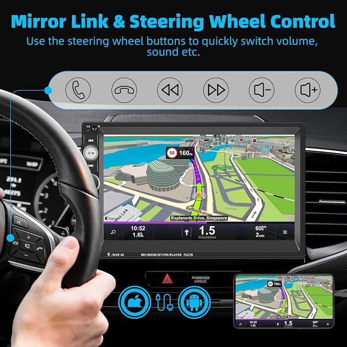 Double Din Car Stereo 7 Inch Touch Screen Car Audio Radio with Bluetooth Audio Hands-Free Calls Backup Camera FM Radio Receiver Car MP5 Player Support Mirror Link AUX-in USB TF Input